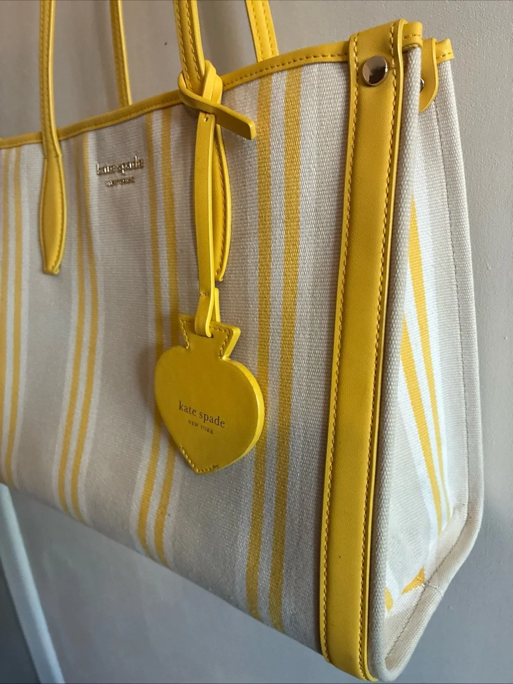 Kate Spade New York-Morning Light / Yellow Multi Striped Canvas Market Tote EUC